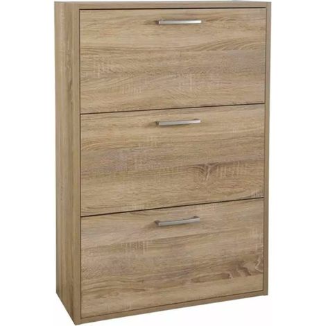 Scarpiera Salvaspazio 3 Ante Doppia Profondità 18 Paia 65x25x99,6 cm in Truciolare Nobilitato Rovere Sonoma (1/5)