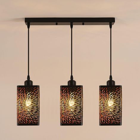 Industriel Suspension Luminaire 3 Lampes Rétro Lustre Plafonnier Réglable en Hauteur, Noir E27 Vintage Éclairage de Plafond en Métal pour Restaurant Salon Chambre Cuisine Bar (1/5)