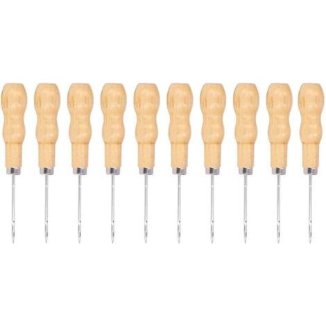 Pair 10 Pièces Alène à Coudre en Cuir avec Manche en Bois, 125mm, Kit d'Outils de Réparation et de Bricolage