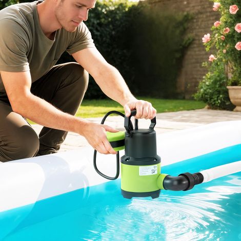 Pompe à eau sale/claire 400 W, débit 9 000 l/h, submersible, profondeur maximale 7 m, supporte les particules jusqu'à 15 mm, interrupteur à flotteur, verte (1/5)