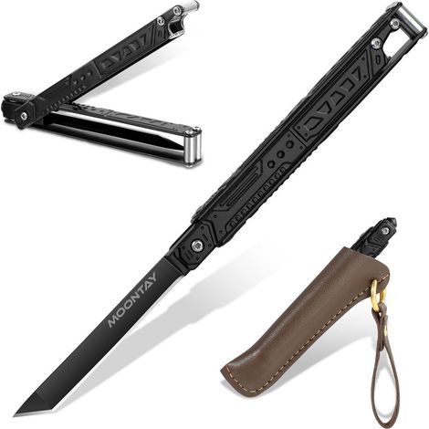 Taschenmesser mit Glasbrecher und Flaschenöffner, 440C Edelstahl, robust, schwarz