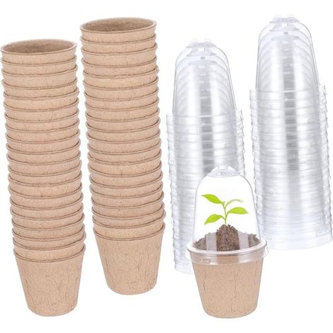 40 biologisch abbaubare Anzuchttöpfe aus natürlichem Zellstoff, runde Pflanztöpfe (6 cm Durchmesser) mit Löchern und Deckeln, kleine, robuste Anzuchttöpfe für Garten, Balkon und Freizeit.