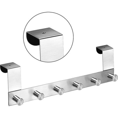 Stainless Steel Wall-Mounted Chair/Coat Rack/Towel Rack with 6 Hooks - Bathroom/Home - Color: Silver (Door Rebates 4 cm) (1/4)