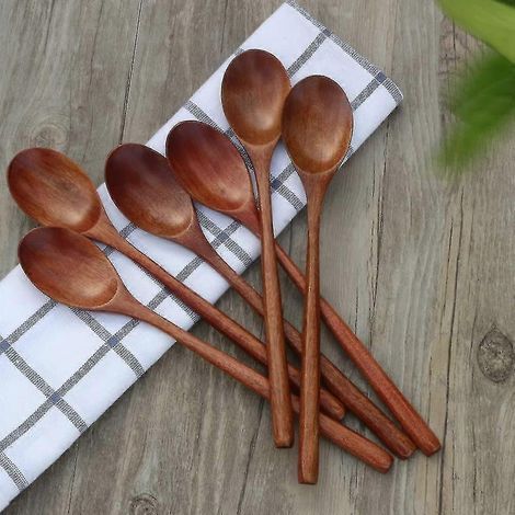 Wooden Spoons: 6pcs 9" Wood Soup Spoons for Eating and Mixing (1/2)