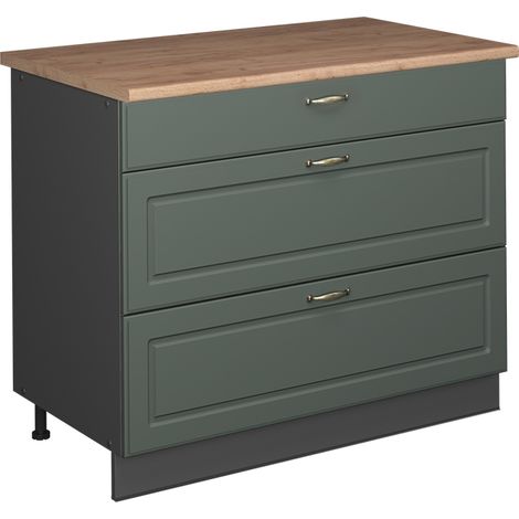 Küchenunterschrank Fame-Line, Grün-Gold Landhaus/Anthrazit, 100 cm, AP Eiche, Vicco (1/5)