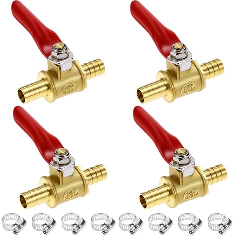 4 pièces robinet à boisseau sphérique 2 voies en laiton, 8 mm, avec poignée à 180 degrés et 8 colliers de serrage, pour divers systèmes de tuyauterie (1/5)
