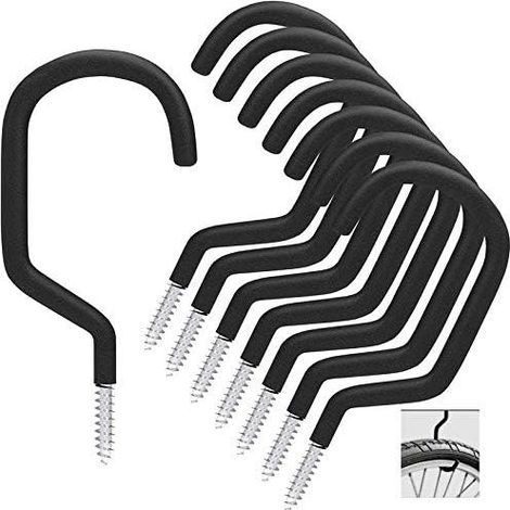 Crochet de vélo 8 pièces, support de vélo adapté à une utilisation polyvalente, à visser, pour abri, garage, jardin, revêtement plastique pour support mural/plafond (1/5)
