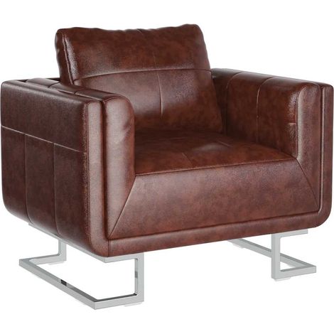 Maison Exclusive - Poltrona a Pozzetto con Gambe Cromate Marrone in Similpelle (1/5)