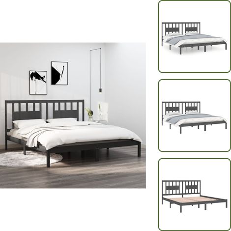 Massivholzbett Grau Kiefer 200x200 cm - Massivholzbette - Kiefernbett - Doppelbett - Bettrahmen - Grau (1/5)