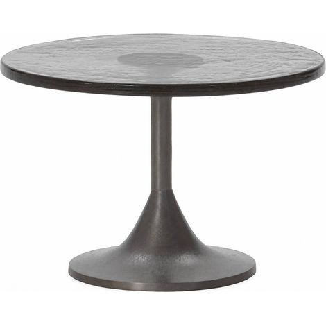 Table basse ronde en métal et verre rustique - Plomb antique (1/4)