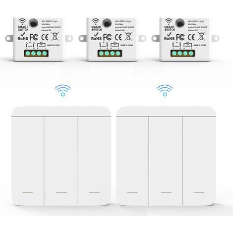 RF433 Wire Pack with 3 Receivers and 3 Wall Switches, Wireless Lighting Switches with Transmitter and Receiver Controller, 10A 240V (1/4)
