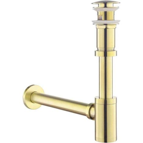 Kit – Siphon avec Bonde avec Trop-plein pour Lavabo Or Brossé, Laiton Universel Design Siphon Anti-Odeur, 1 1/4 Syphon (1/4)