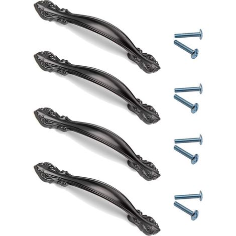 Cabinet Door Arch Handle, 4 Pieces Arched Cabinet Handle, Black Vintage Cabinet Handle, with 8 Screws for Kitchen Cabinets, Drawers, Wooden Doors, Garden Doors (Black) Black (1/5)