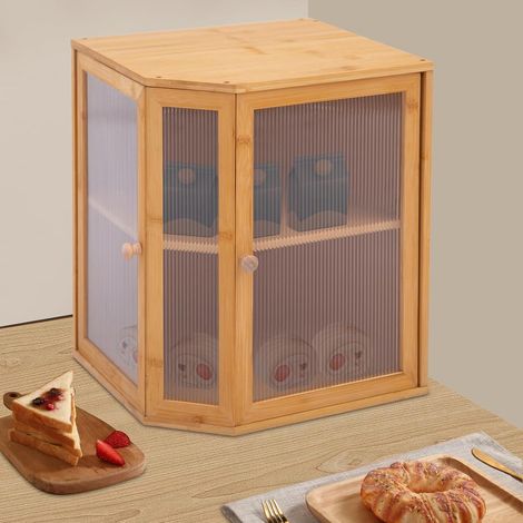 2 Etagen Brotkasten Bambus Brotbox Brotaufbewahrungsbox, Vielseitige Aufbewahrungsbox, Hinteren Lüftungsschlitze kann Brot Anhaltende Frische, zur Aufbewahrung von Brot und Anderen Lebensmitteln (1/5)