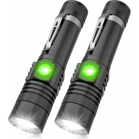 LED Torch Rechargeable, Super Bright Torch USB Rechargeable Torch, Scalable, Waterproof, Small Pocket Torch Two Pack for Camping Hiking [Energy Rating A+++]（no battery） (1/5)