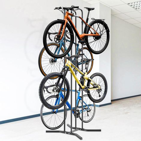 Support de vélo sur pied pour vélo MTD Support de rangement autonome Grand 220 x 75 x 64 cm, 4 vélos, garage, sous-sol, balcon, VTT, vélo de route, 4 pieds, 8 crochets (1/5)