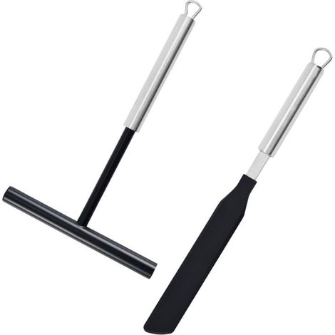 Set di dispenser per crêpe in acciaio inox, manico lungo per una distribuzione uniforme della pastella, utensili rivestiti in silicone per crêpe e pancake. (1/5)