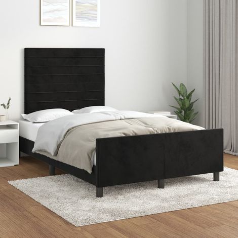 Lit simple pour adulte avec tête de lit - Cadre de lit Noir 120x200 cm Velours BV657003 - BonneVie (1/5)