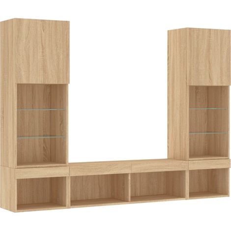 Mobile TV multimediale mensola TV credenza TV sala da pranzo soggiorno camera da letto con LED 5 pezzi legno ingegnerizzato rovere Sonoma marrone 020029418