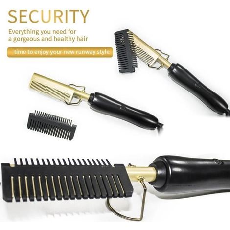 Lisseur de cheveux, fers plats, brosse à lisser, peigne chauffant à chaud, Styler les cheveux lisses, with black comb EU -THJR1448 (1/4)