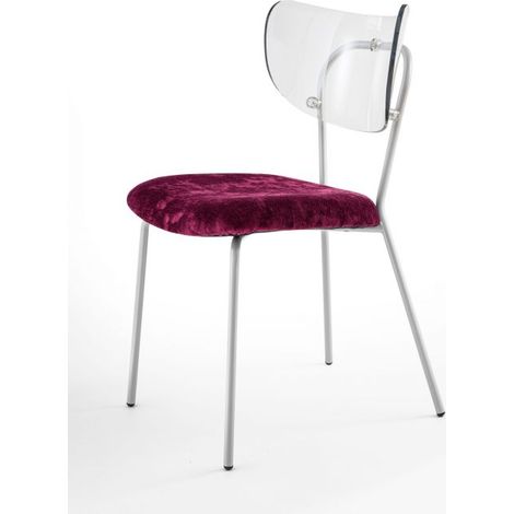 Sedia trasparente velluto imbottita Made in Italy, telaio in metallo GRIGIO spalliera traslucida NEUTRA - SURI -5 colori COLORE Velluto Bordeaux - Telaio Grigio Opaco (1/5)
