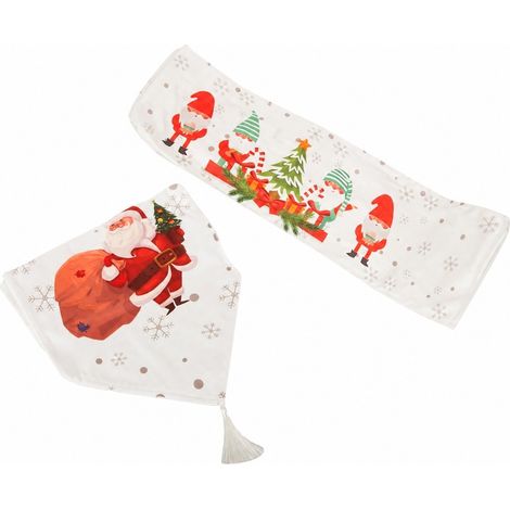 Chemin de table de Noël, blanc, 205 x 35 cm, motif sapin et cadeaux du Père Noël, décoration festive (1/5)