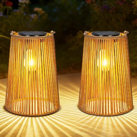 2 Lanterne Solaire, Rotin Tissé, LED Chaude, Étanche, Suspension ou Pose, Jardin, Terrasse (1/5)
