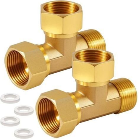 AGxIGxIG Paquete de 2 conexiones en T de latón de 3/4" - Conexión en T de 90° 3/4" - Divisor DN20 - Conexión en T de 3 vías - para aire acondicionado, aire acondicionado, plomería (1/5)