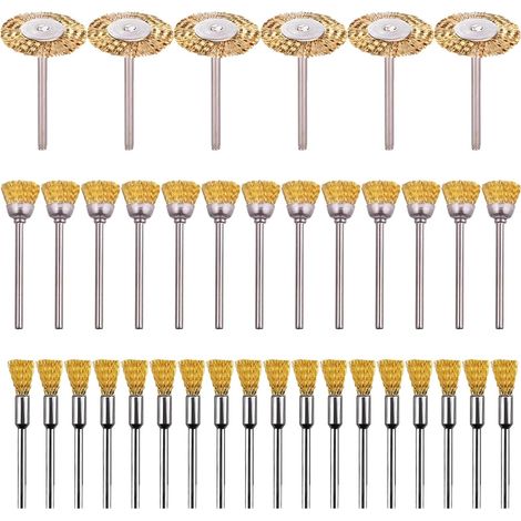 Juego de 45 cepillos metálicos, de latón, con vástago de 3,17 mm, para pulir y limpiar. (1/5)
