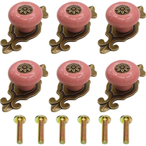 (6, Rose) Boutons de Portes pour Placards Vintage, Boutons de Meuble Ceramique, Poignée de Porte en Céramique Vintage, Poignée de Meubles en Céramique pour Tiroir, Armoire, Placards, Commode (1/5)