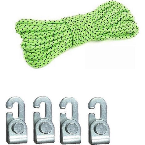 Kit de 4 crochets à verrouillage automatique avec corde de 5 m, facile à tendre et sans nœud, idéal pour le camping et les tentes. (1/5)