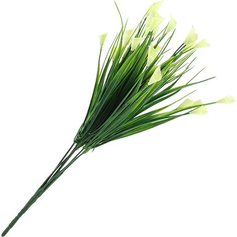 Bouquet de fleurs artificielles de lys calla en plastique, fausses feuilles, décoration pour la maison et les fêtes (blanc) (1/5)
