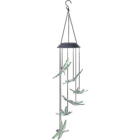 Carillon éolien Libellule LED Solaire Mobile Carillon éolien à changement de couleur automatique avec capteur de lumière