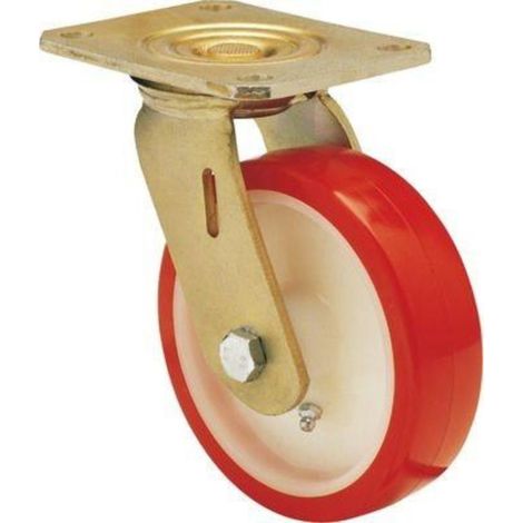 rueda giratora placa 10sl125-po nylon blanco-poliur.rojo eje liso (1/2)