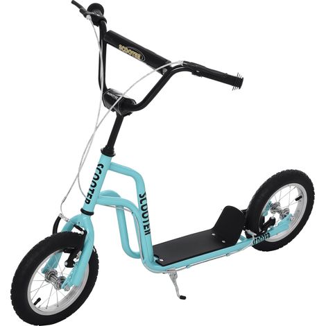Trottinette enfant, trottinette à guidon réglable, grandes roues et frein à main, trottinette urbaine 12 pouces pour garçons et filles à partir de 5 ans, en métal, bleue (1/5)