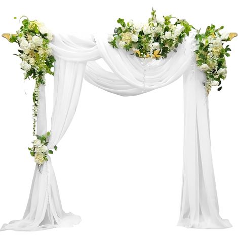 Set mit 2 Hochzeitsvorhängen: 75 x 600 cm transparenter Tüllvorhang, dekorativer Voile-Vorhang, Tüll-Hochzeitsvorhang, Hintergrundvorhang zur Dekoration für Hochzeitszeremonien und Bögen