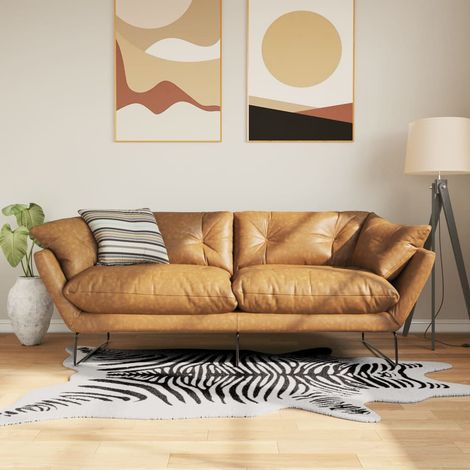 Tapis noir et blanc, 120 x 170 cm, motif zèbre, lavable