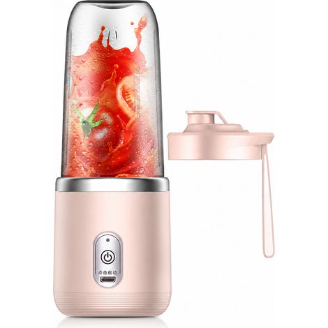 Blender Portable Rechargeable Rose, 6 Lames en Acier Inoxydable, Gobelet Individuel avec Couvercle (1/5)
