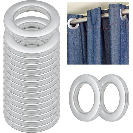 40 Pièces Anneaux à œillets de Rideau, Oeillets Rideaux à Clipser 42mm pour Tringle à Rideaux, Argent Anneaux de Rideau œillets Plastique pour Rideau (1/5)