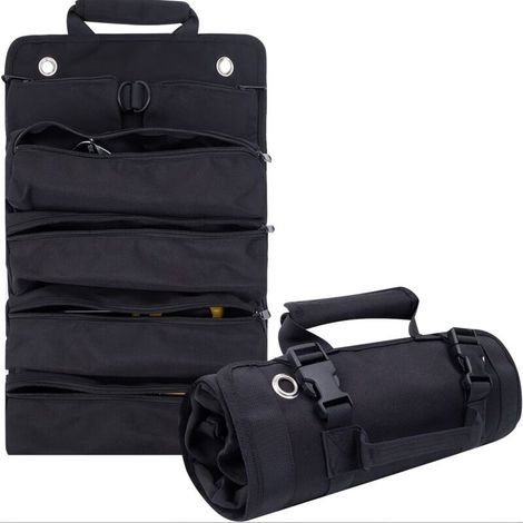 Sac à outils multifonctionnel enroulable 1 pièce pour outils de jardinage, d'électricité, de menuiserie et d'automobile Noir (1/5)