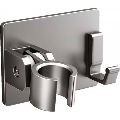 Support Pommeau de Douche Collant Accroche Pommeau de Douche Espace Aluminium Support Douchette Réglage de l'angle à 120° Porte Pommeau de Douche Rectangle avec Crochet, Gris Pistolet (1/5)