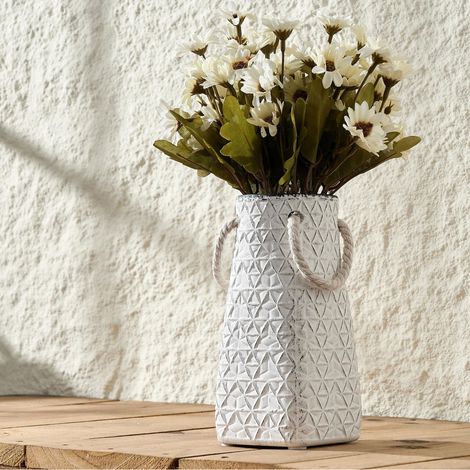 Vase en céramique blanc, style rustique moderne, mignon, bohème, fait à la main, décoration antique, style nordique simple, esthétique pour décoration d'intérieur, salon, bibliothèque, bureau, entrée (1/5)