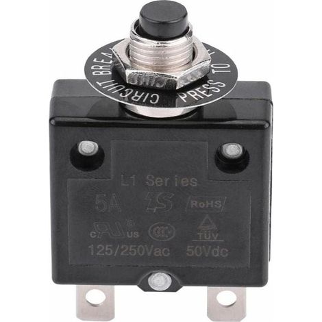 5A circuit breaker with optional thermal reset switch, 125-250V AC 50V DC Overcurrent protection push-button circuit breaker (1/5)