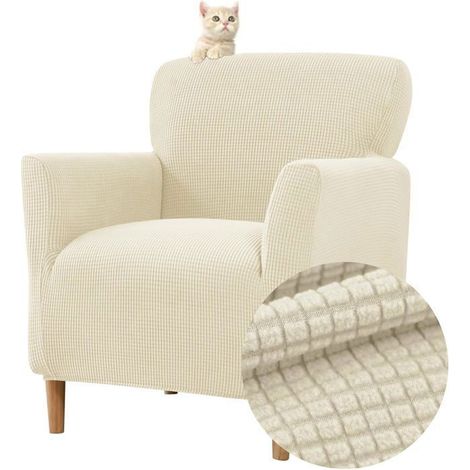 Housse de Fauteuil Extensible 1 Place, Jacquard Housse de Fauteuil Club Couverture de Fauteuil Chesterfield Lavable, Beige Femeo (1/5)