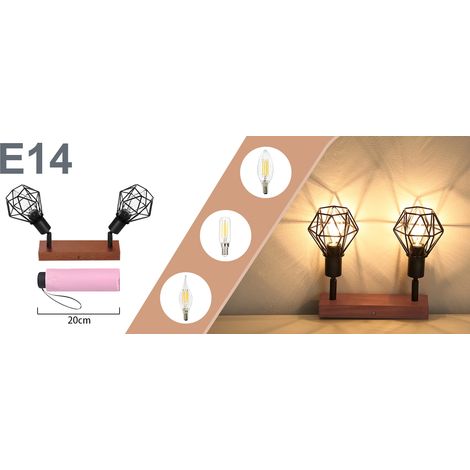 GBLY Deckenstrahler 2 Flammig Schwarz Vintage - Holz Denckenspots E14 Metall Deckenlampe Schwenkbar 350° Deckenleuchte für Küche Wohnzimmer Schlafzimmer Esszimmer MAX.25W Ohne Leuchtmittel (1/5)