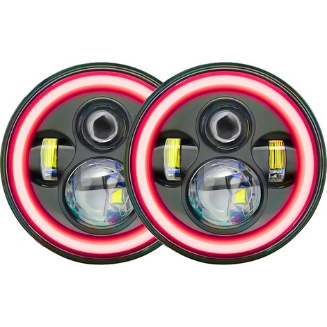 Lot de 2 phares LED de 17,8 cm pour voiture et moto avec DRL/clignotants/feux de croisement/feux de route, yeux à angle rouge de 17,8 cm de remplacement rond pour Jeep Wrangler JK TJ LJ CJ Hummer H1 H (1/5)