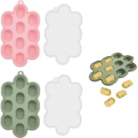 Lot de 2 bacs à glaçons, récipients pour bouillie congelée, bac à glace, moule à glaçons en silicone, moule à glace avec couvercle (1/5)