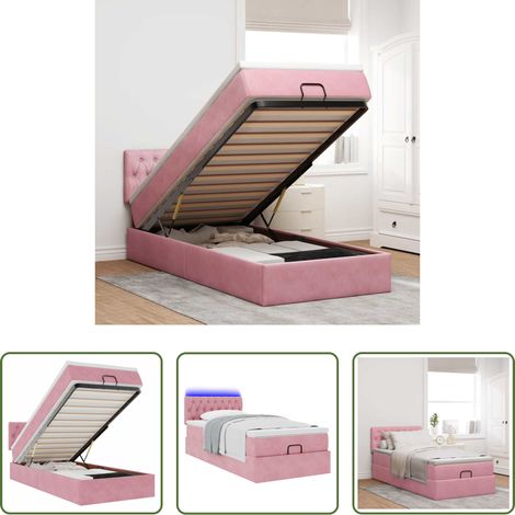 vidaXL LED-Beleuchtung - Ottoman-Bett mit Matratze & LEDs Rosa 90x200 cm Samt (1/5)