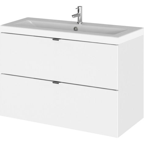 Alrewas Contemporary 2 Drawer Wall Hung Vanity Unit with Basin, Gloss White, 800mm