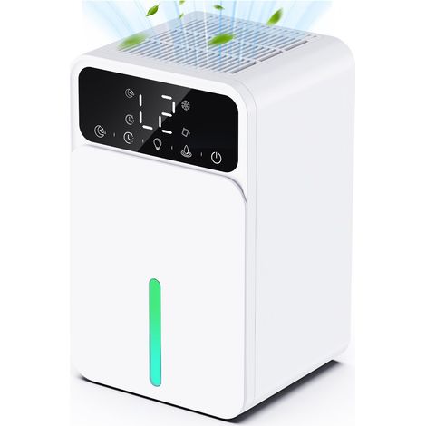 Luftentfeuchter 1500 ml, elektrischer Luftentfeuchter mit 12-Stunden-Timer, 7 Farblichtern, automatischer Abtauung, automatischer Abschaltung, für Zuhause, Bad, Schlafzimmer, Weiß